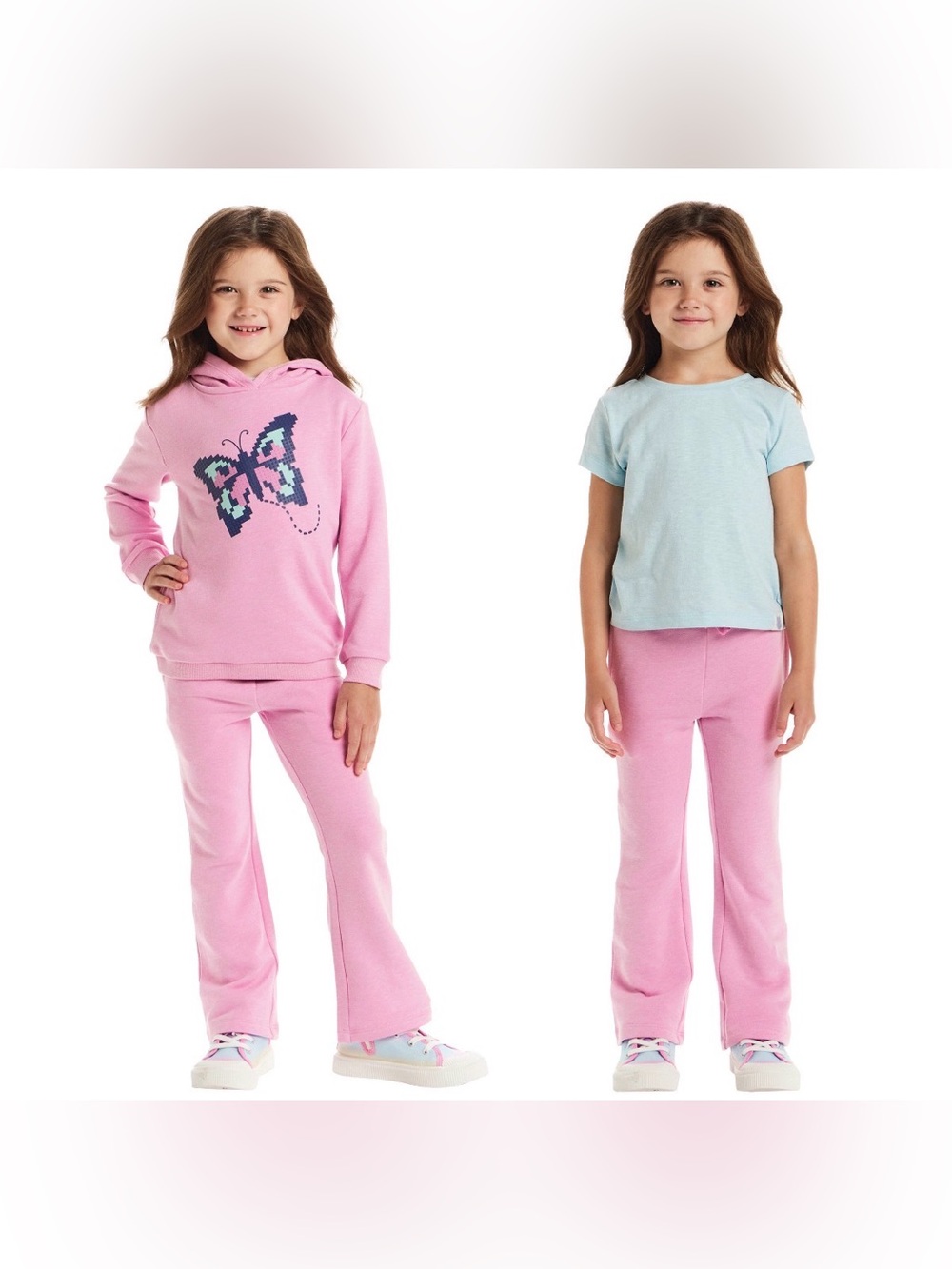 Andy & Evan Pink Butterfly Hooded and Tee Set （3-piece）